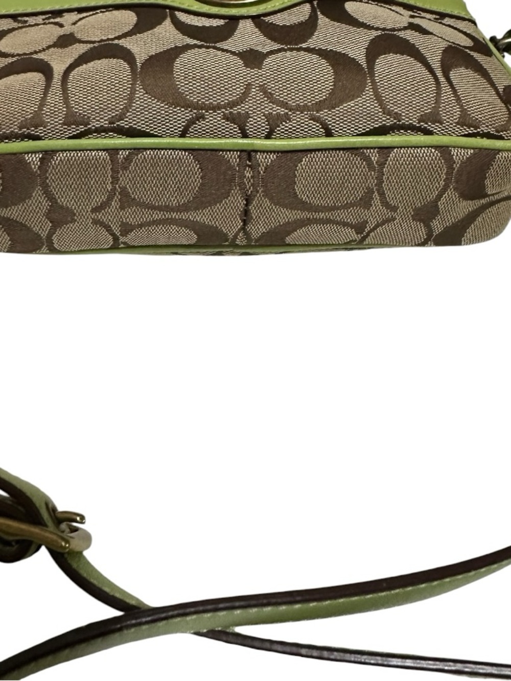 COACH Signature Canvas Crossbody Green Tan - Picture 4 of 15